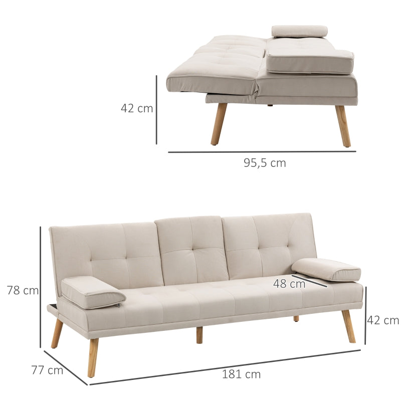 Nancy's Bellevue Slaapbank - 3-Zitsbank - Bank Met Bekerhouder - Beige - ± 180 x 75 x 80 cm