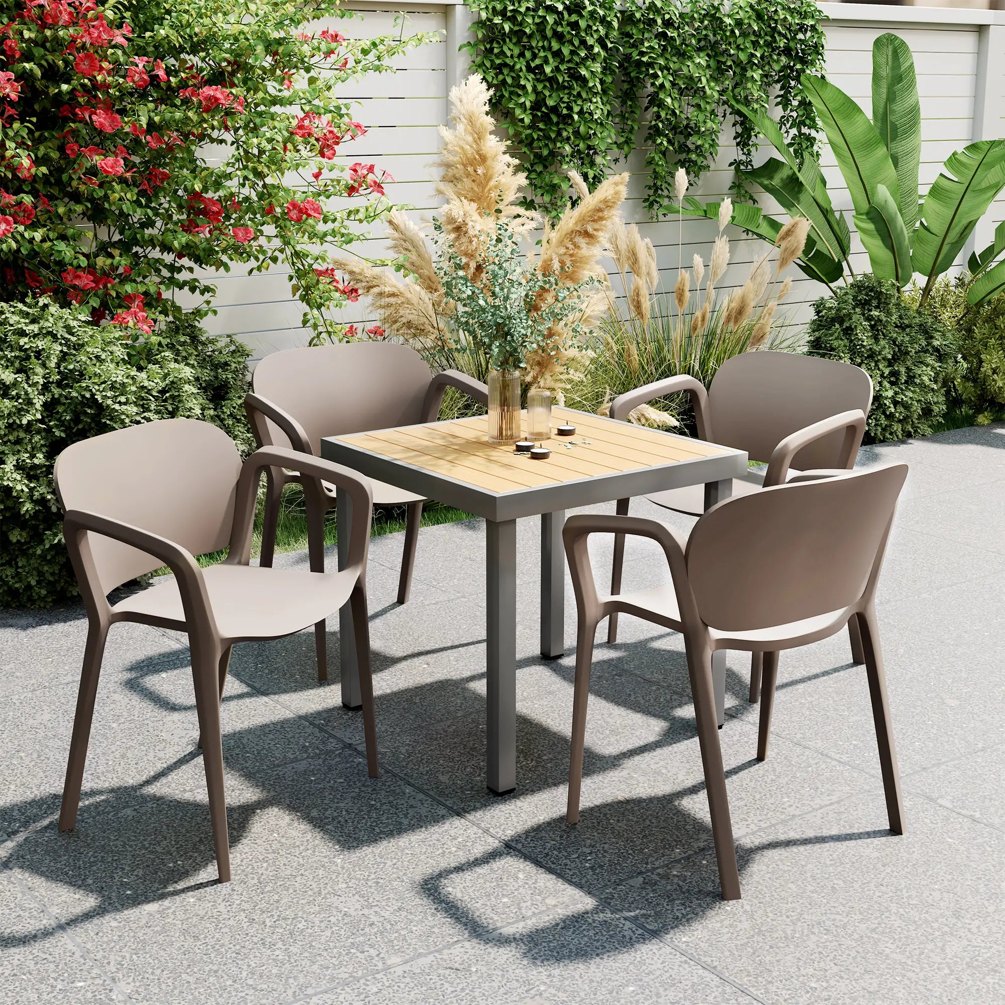 Nancy's Costermano Tuinstoelen - Balkonstoelen - Set van 4 - Stapelbaar - Grijs - Kunststof