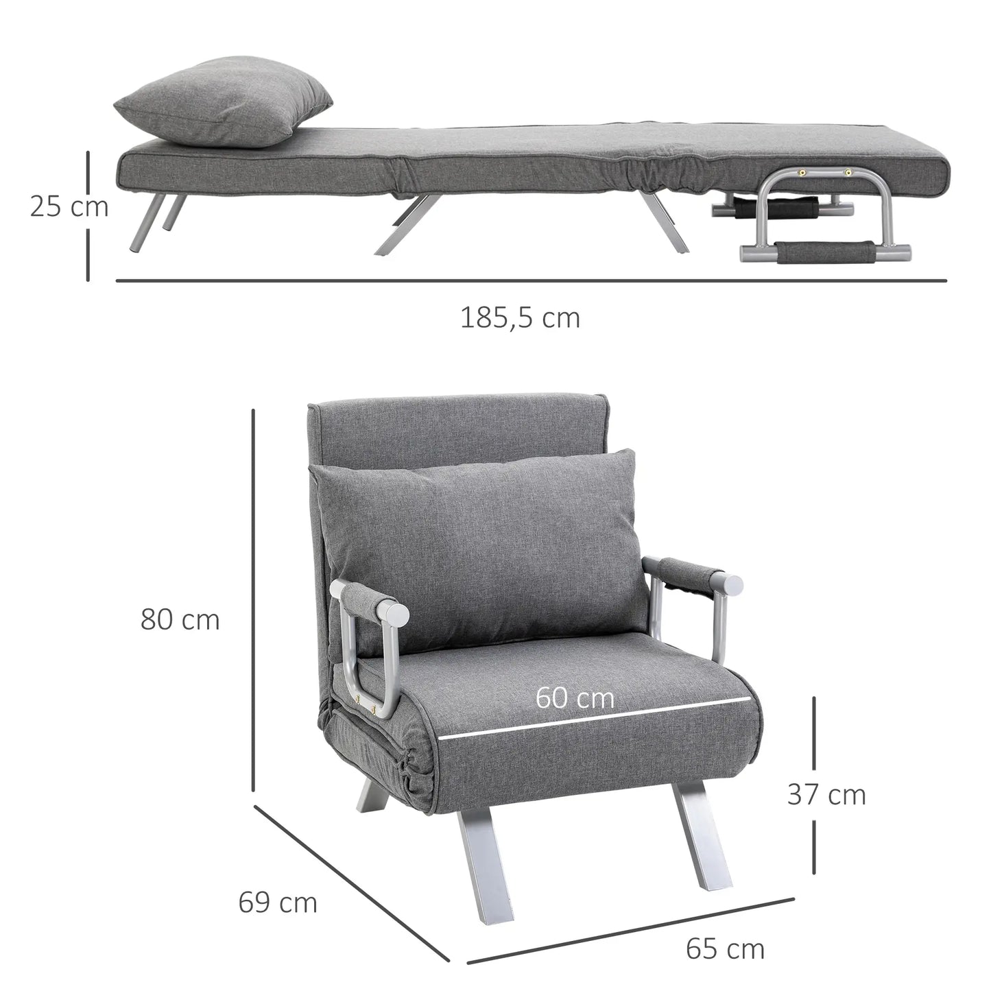 Nancy's Manarola Slaapbank - Slaapfauteuil - Verstelbaar - Grijs - Linnen