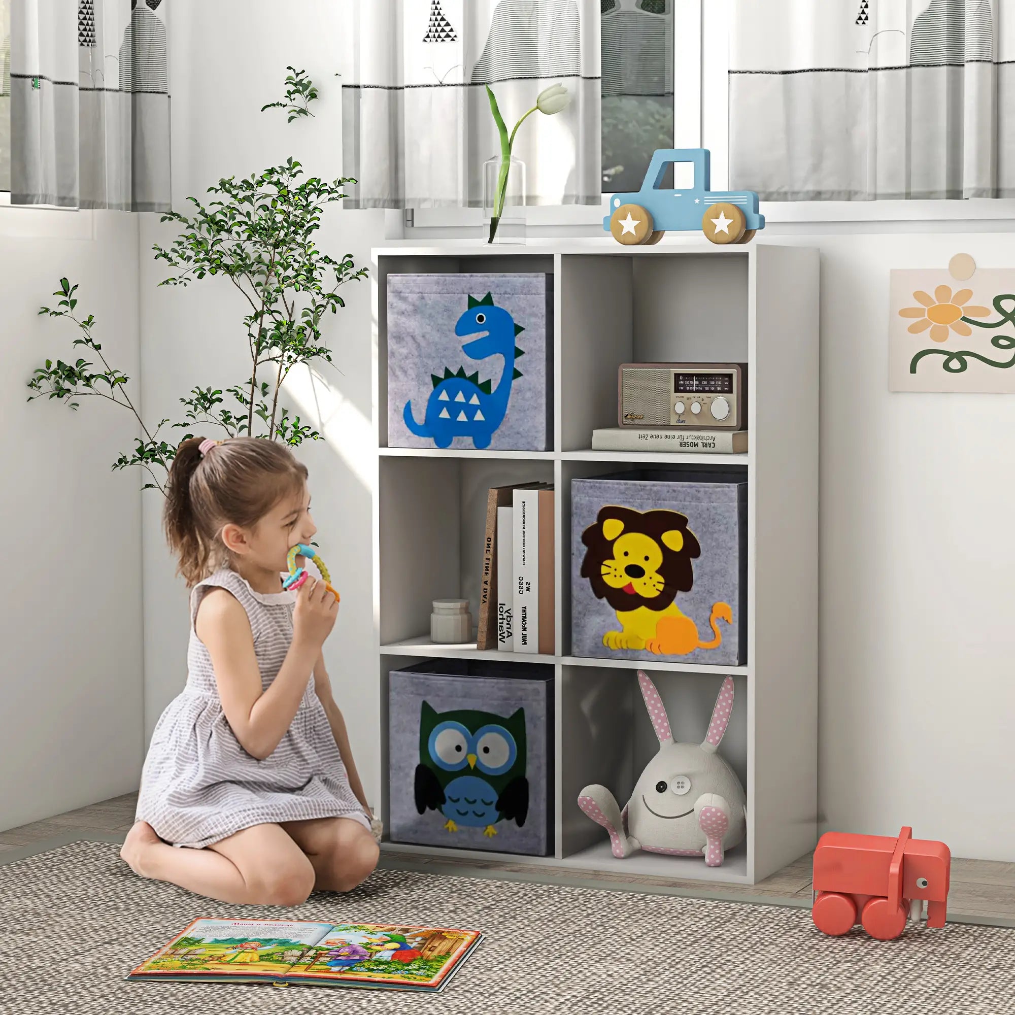 Nancy's Loro Kinderkast - Opbergkast - Opbergkubussen - Grijs / Wit - ± 60 x 30 x 90 cm