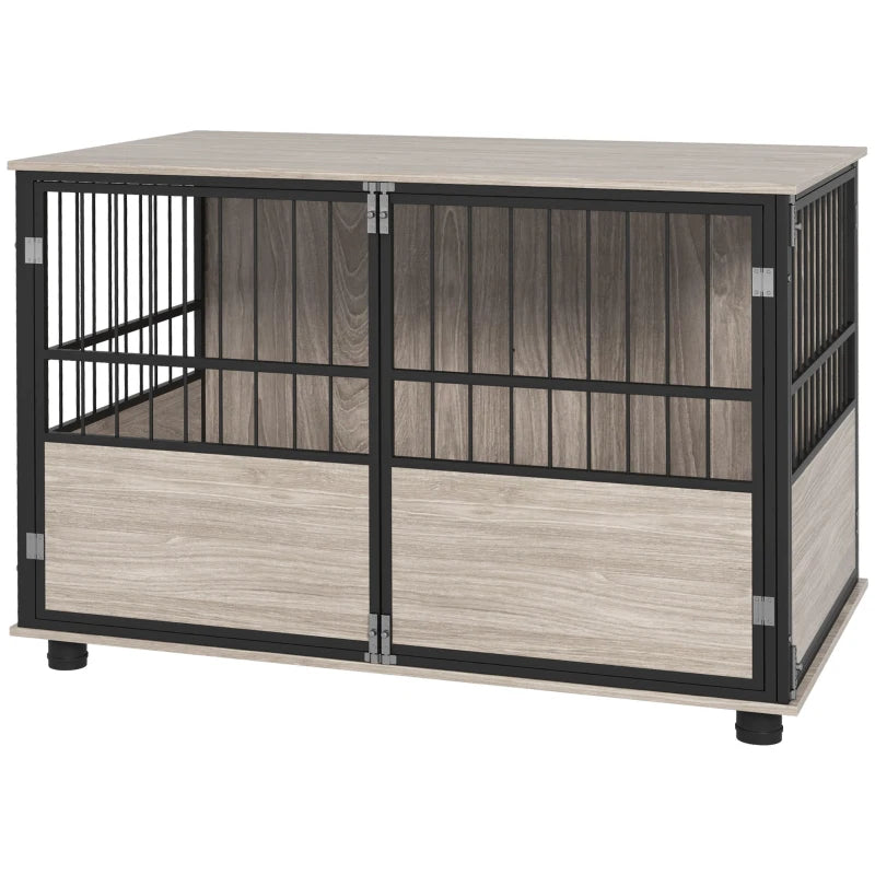 Nancy's Aquino Hondenhok - Hondenbench - Hondenverblijf - Walnoothout / Staal - ± 100 x 60 x 70 cm