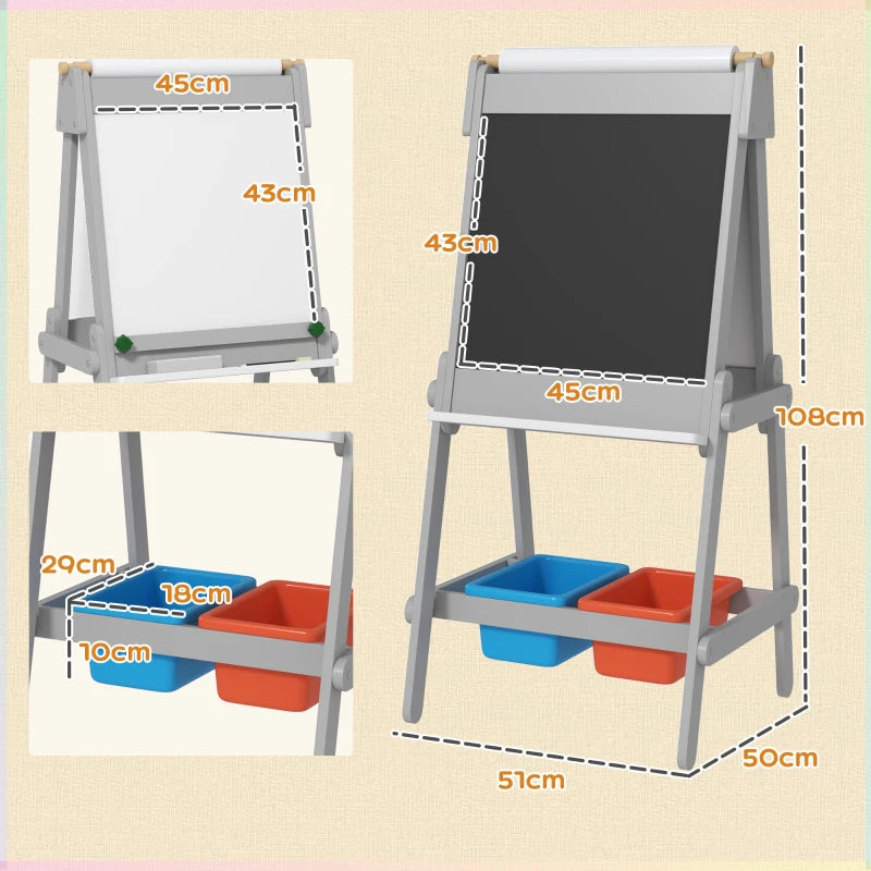 Nancy's Faron Krijtbord voor Kinderen - Whiteboard - Kleurbord voor Kinderen - 3-in-1 Ontwerp - Grijs