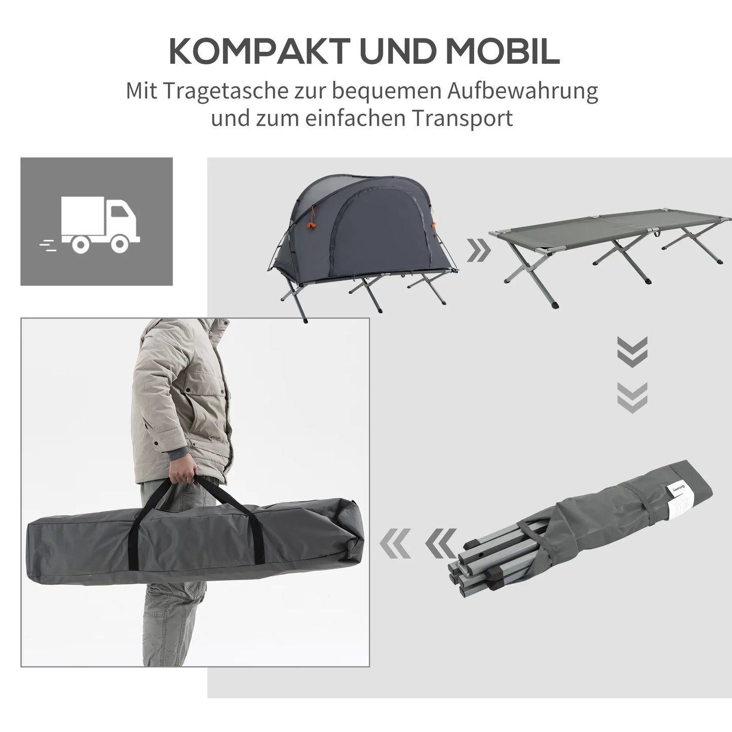 Nancy's Borralha Kampeertent - Camping tent - Campingbed - 1 persoon - Grijs - ± 200 x 85 x 150 cm