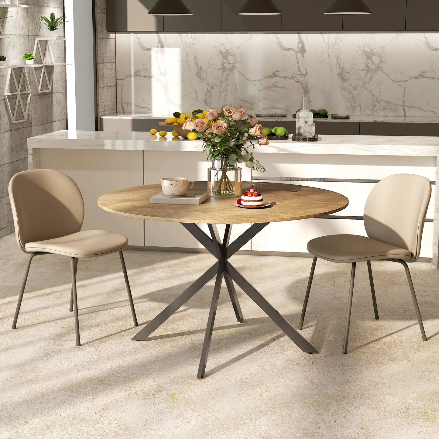 Nancy's Lavarone Ronde Eettafel - Eiken / Zwart - Ø120 x 75H cm