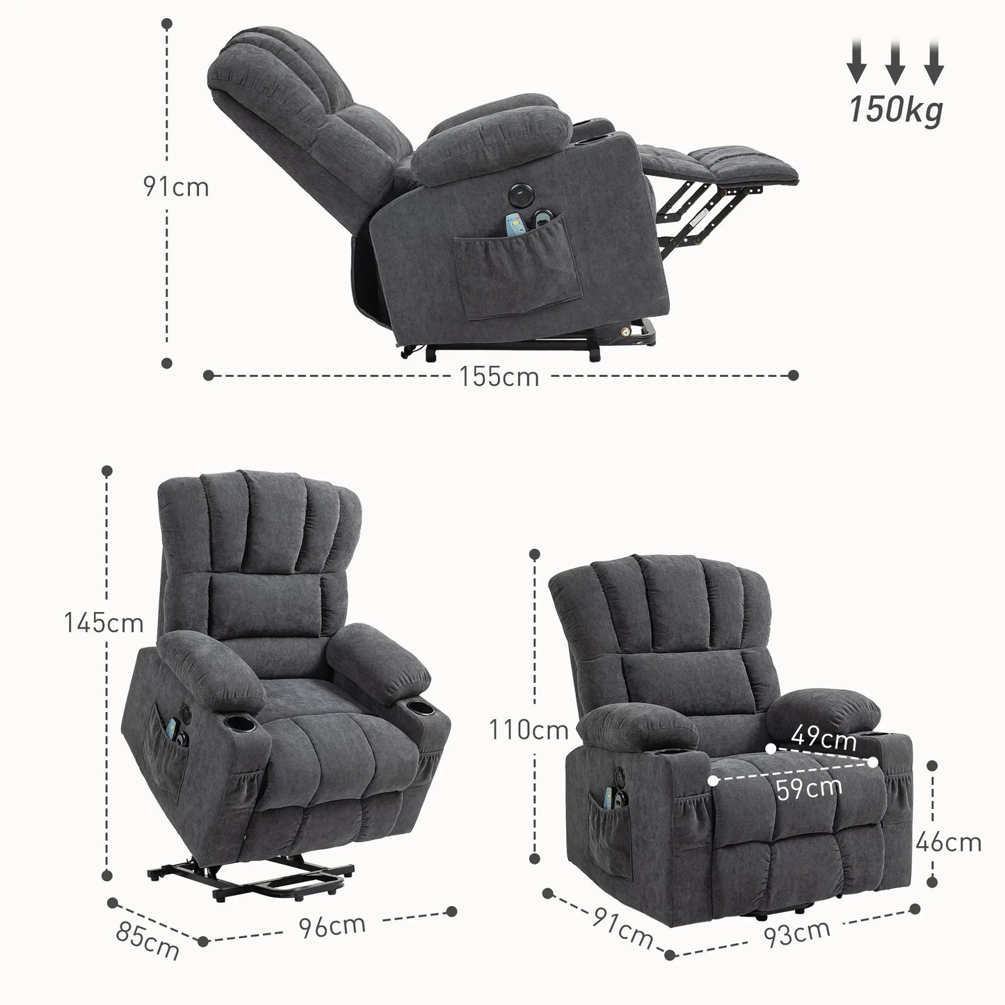 Nancy's Aldeias Sta op stoel - Opsta stoel - Fauteuil - Massagestoel - Donkergrijs - Stof