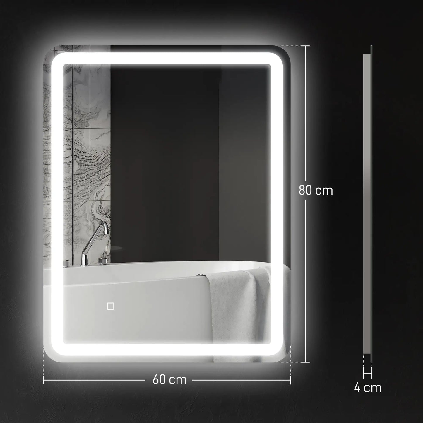 Nancy's Longa Badkamerspiegel - Met LED Verlichting - Anti Condens - Zilver - 60 x 80 cm