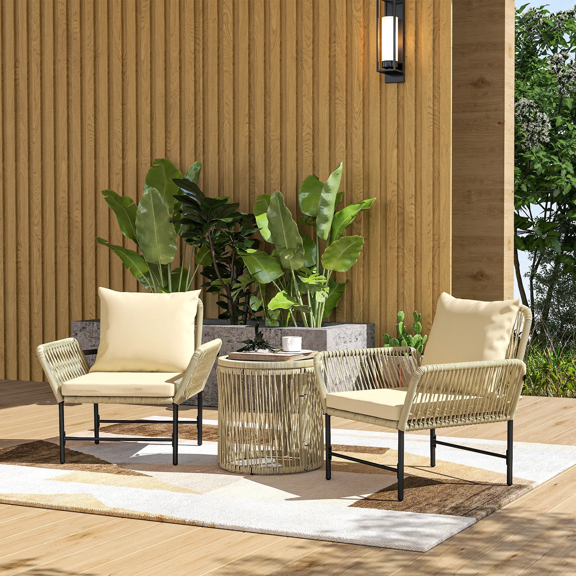 Nancy's Gavoi Tuinset - Tuinmeubelset - Kaki / Beige / Zwart - Rotan