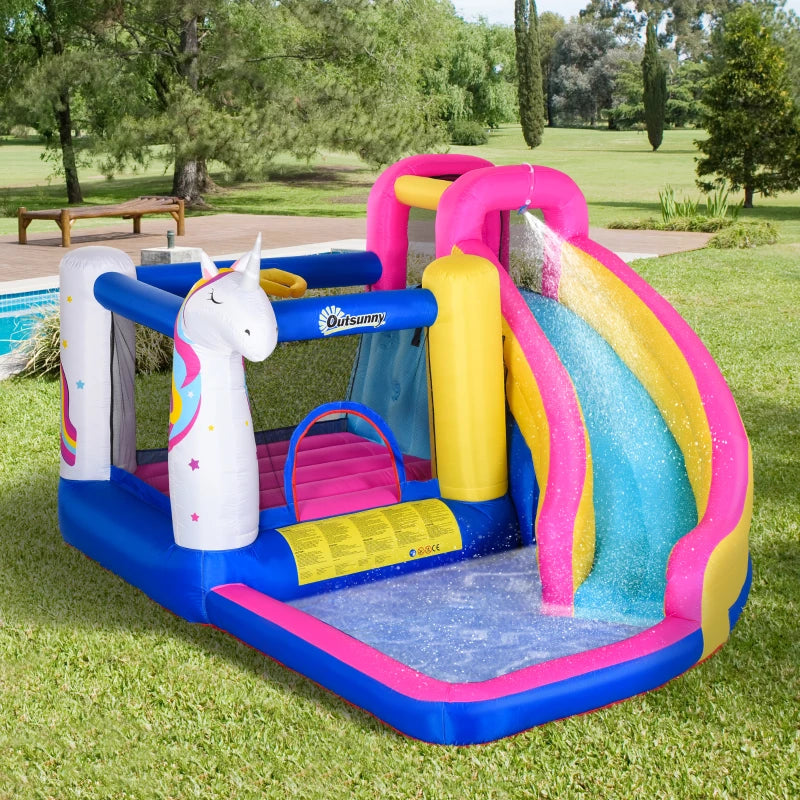 Château gonflable Valongo de Nancy avec toboggan (eau) / anneau de basket / piscine d'eau / mur d'escalade - Multicolore - 345 x 300 x 210 cm
