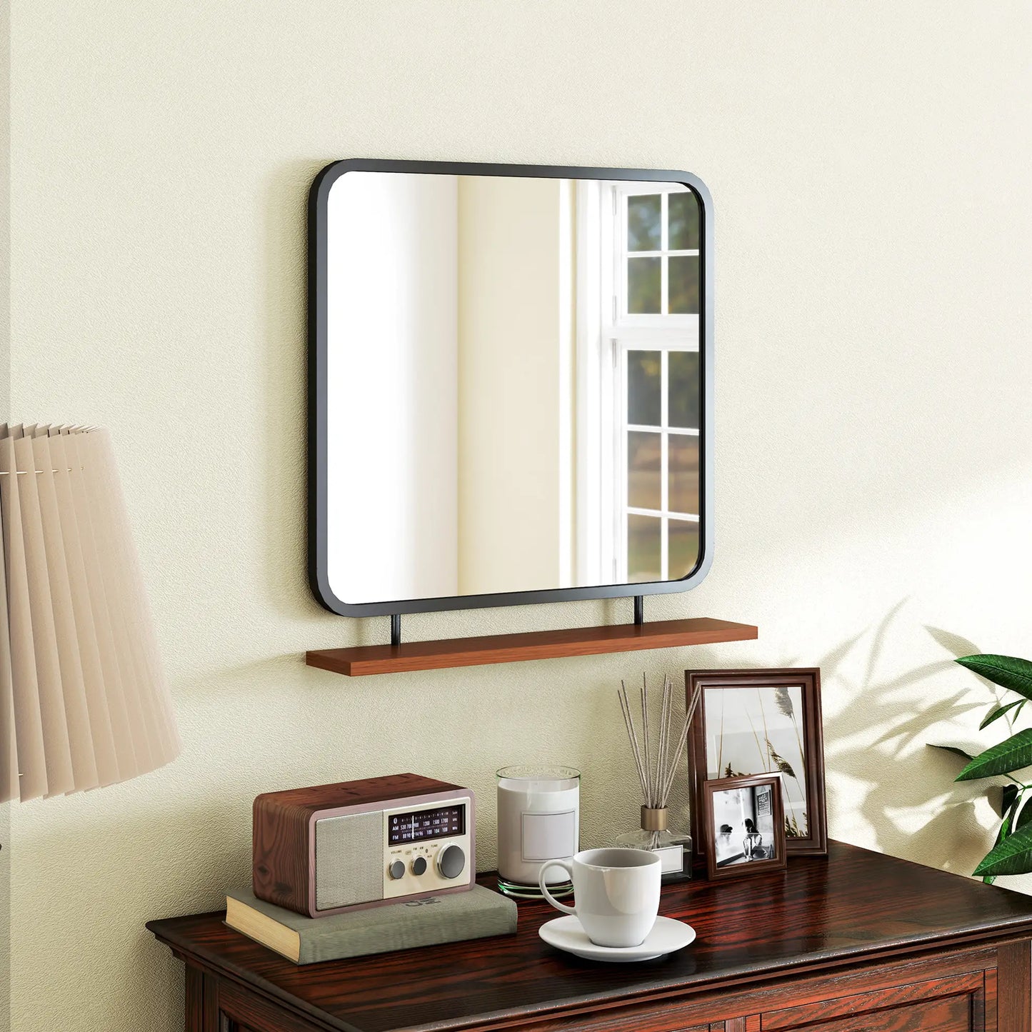 Nancy's Freixo Spiegel - Wandspiegel - Hangspiegel - Zwart - Staal/Glas/Hout - ± 55 x 55 mc