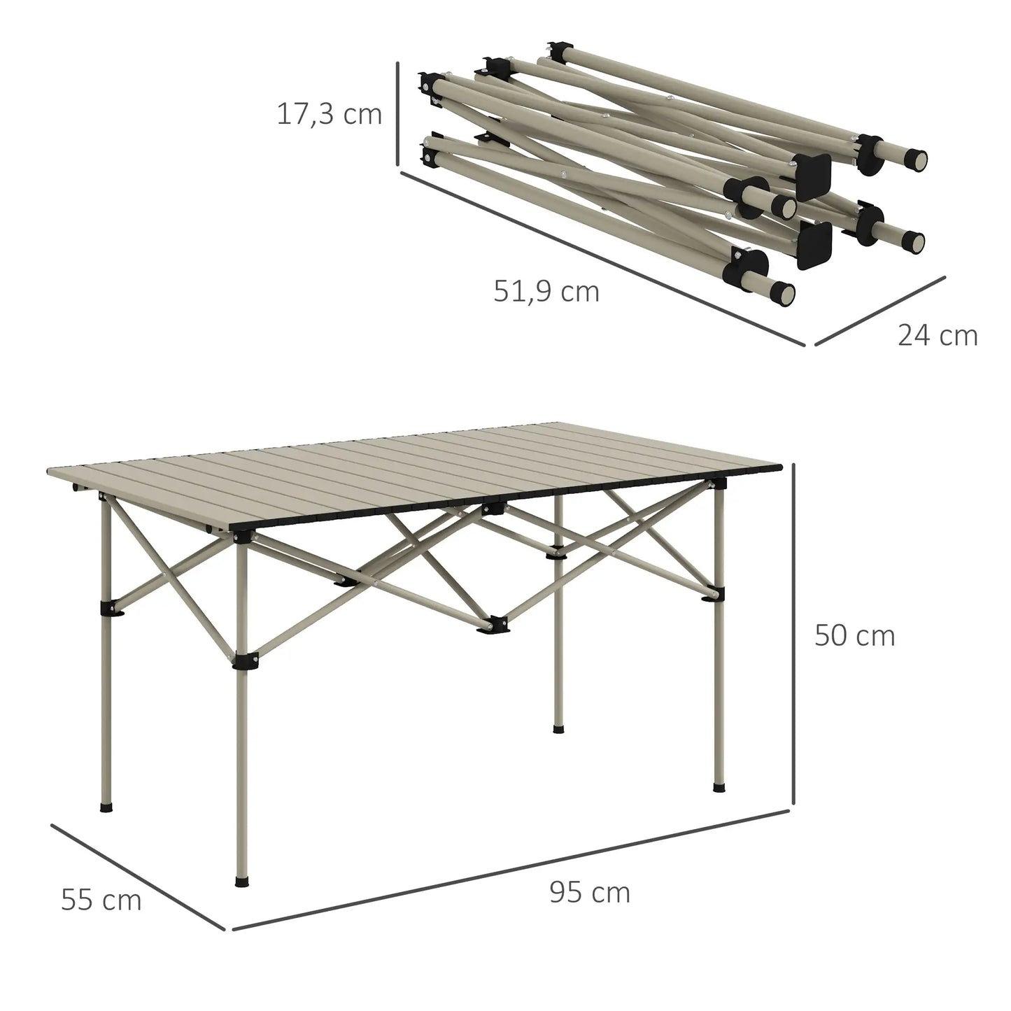 Nancy's Ghiffa Picknicktafel - Campingtafel - Opvouwbaar - Khaki - Aluminium - 95 x 55 x 50 cm kopie