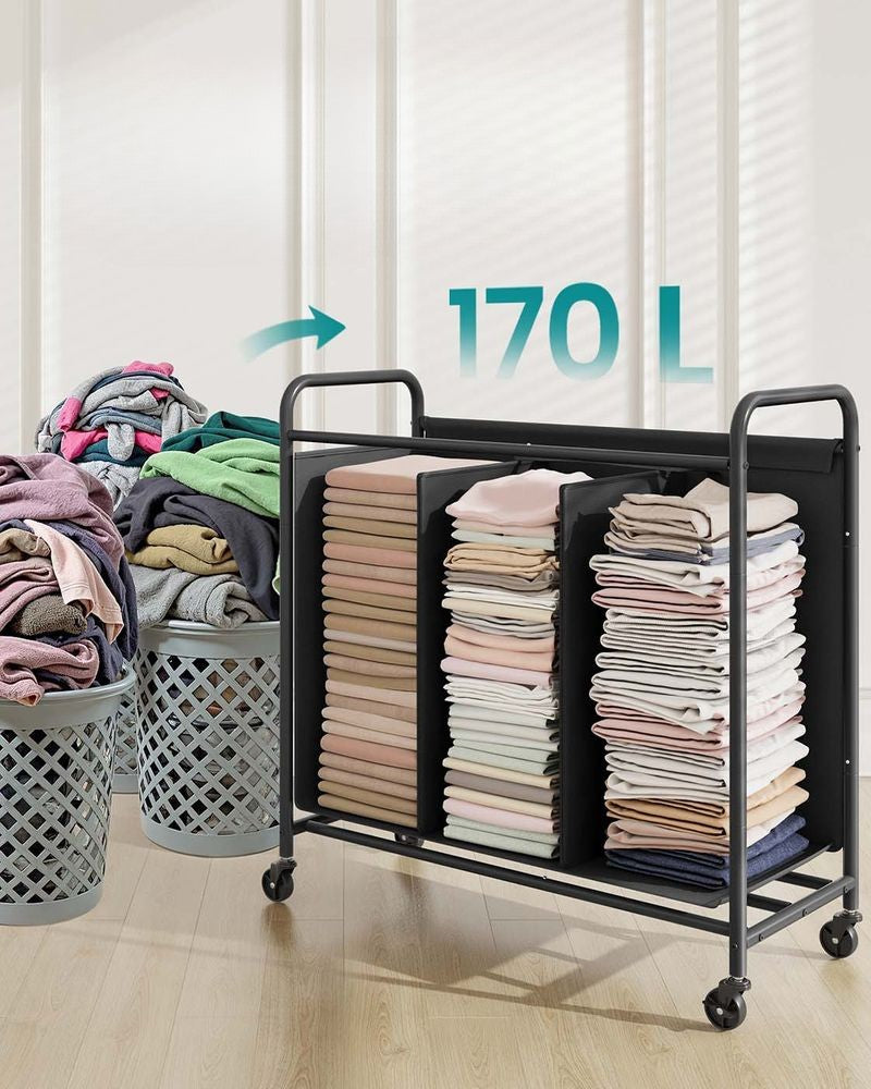Nancy's Greccio Wasmand - Wasbox - Wassorteerder - 3 Vakken - Zwart - 170 Liter
