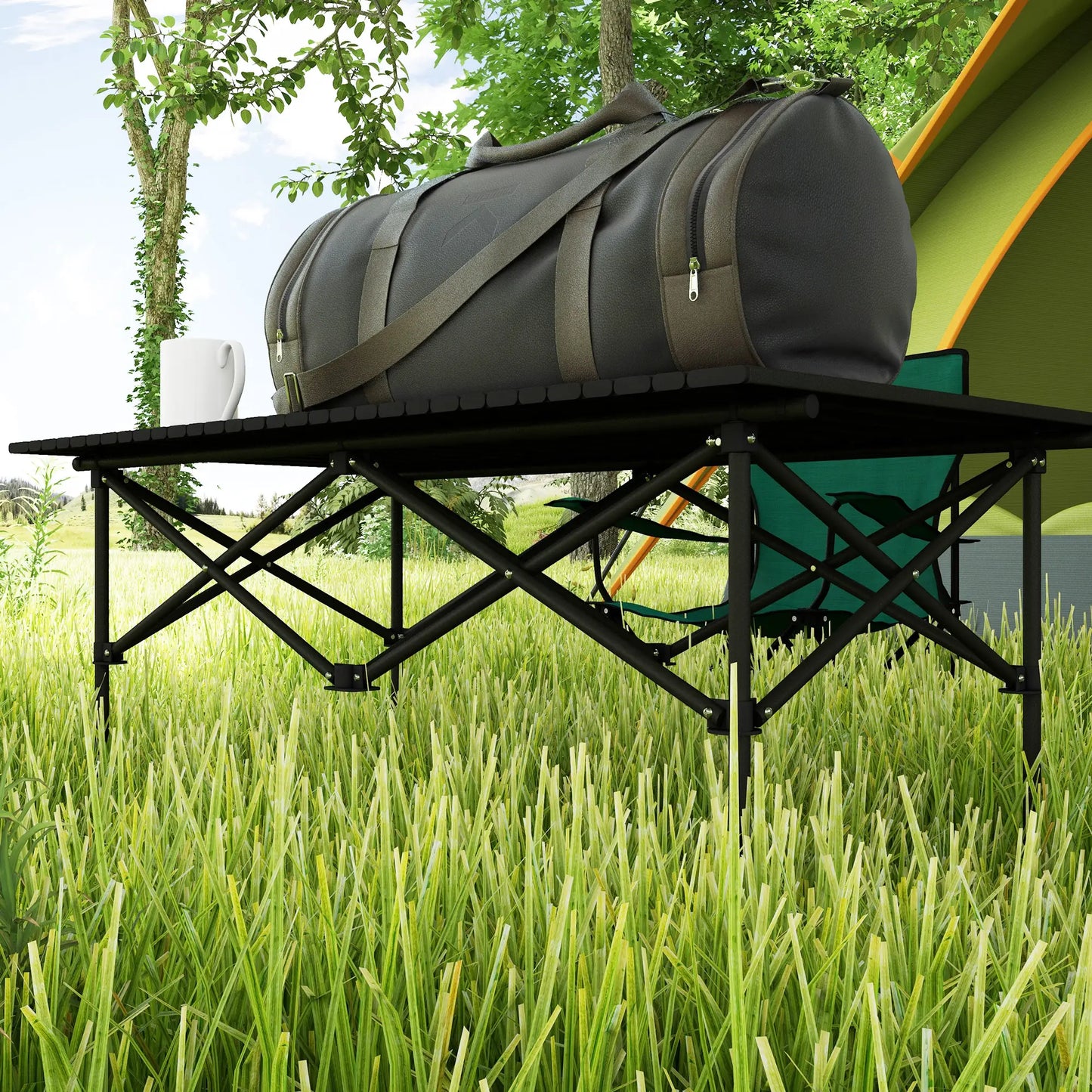 Nancy's Ghiffa Picknicktafel - Campingtafel - Opvouwbaar - Zwart - Aluminium - 95 x 55 x 50 cm
