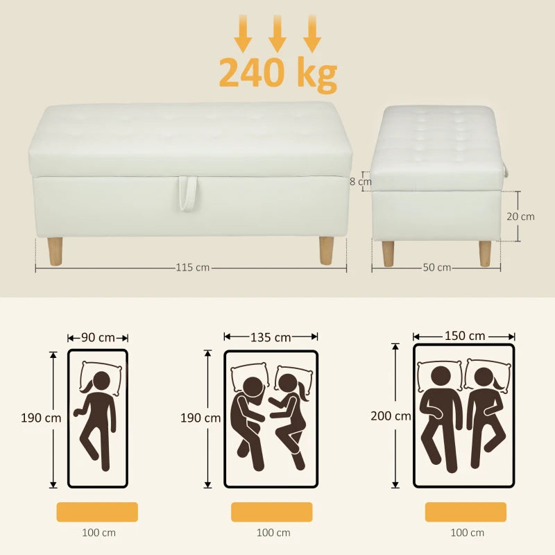 Nancy's Maresca Opbergbank - Bankje met opbergruimte - Crème Wit - Fluweel - ± 115 x 50 x 45 cm