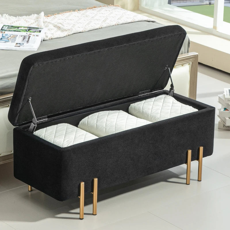Nancy's Cinfaes Opbergbank - Bankje met Opbergruimte - Zwart - Fluweel - ± 100 x 40 x 40 cm