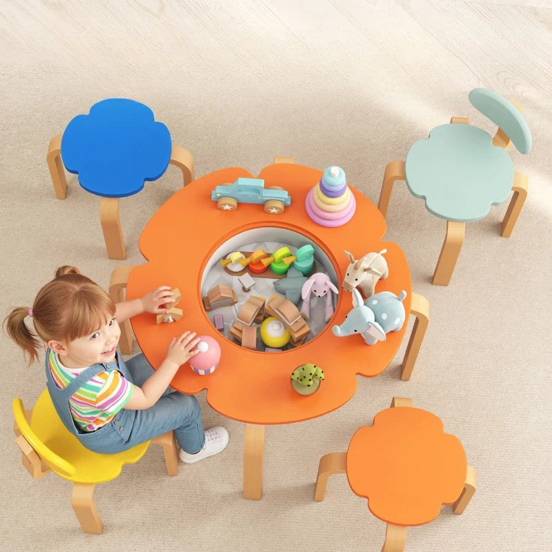 Nancy's Orta Kindertafel met Stoelen - Set van 5 - Kindermeubels - Bloemen - Meerkleurig