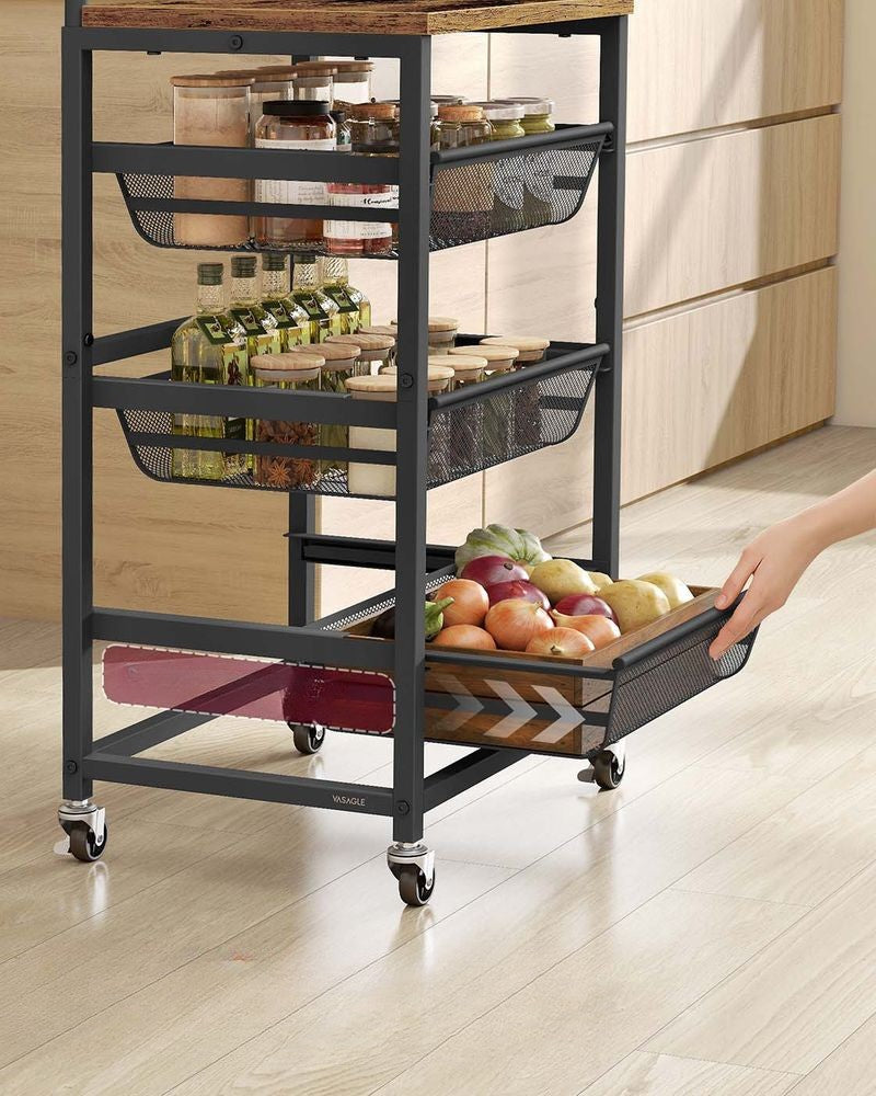 Nancy's Olbia Keukentrolley - Serveerwagen - Keukenrek - Vintage Bruin / Zwart - ± 40 x 30 x 75 cm