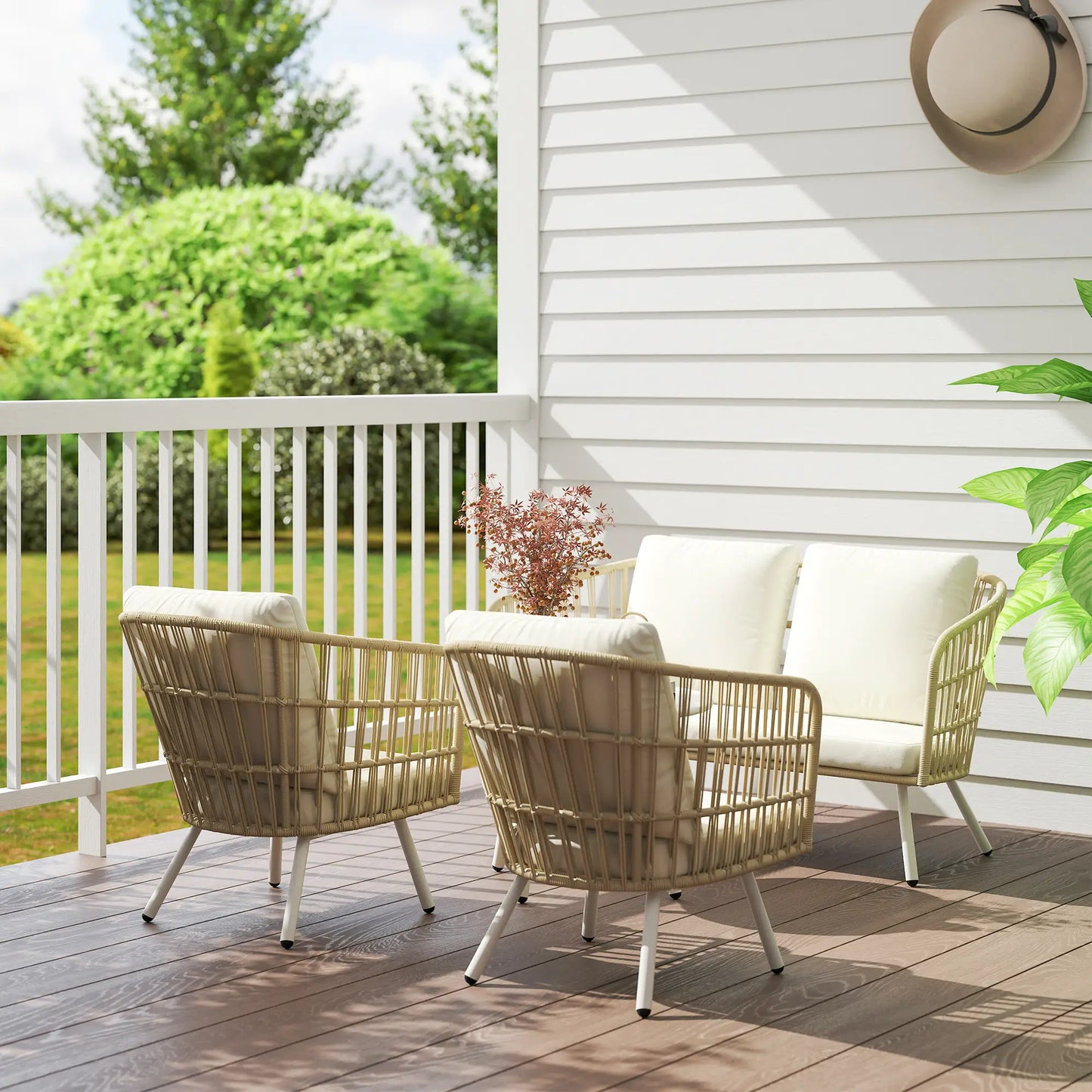 Nancy's Follonica Loungeset - Tuinset - Crèmewit / Kaki - Rotan