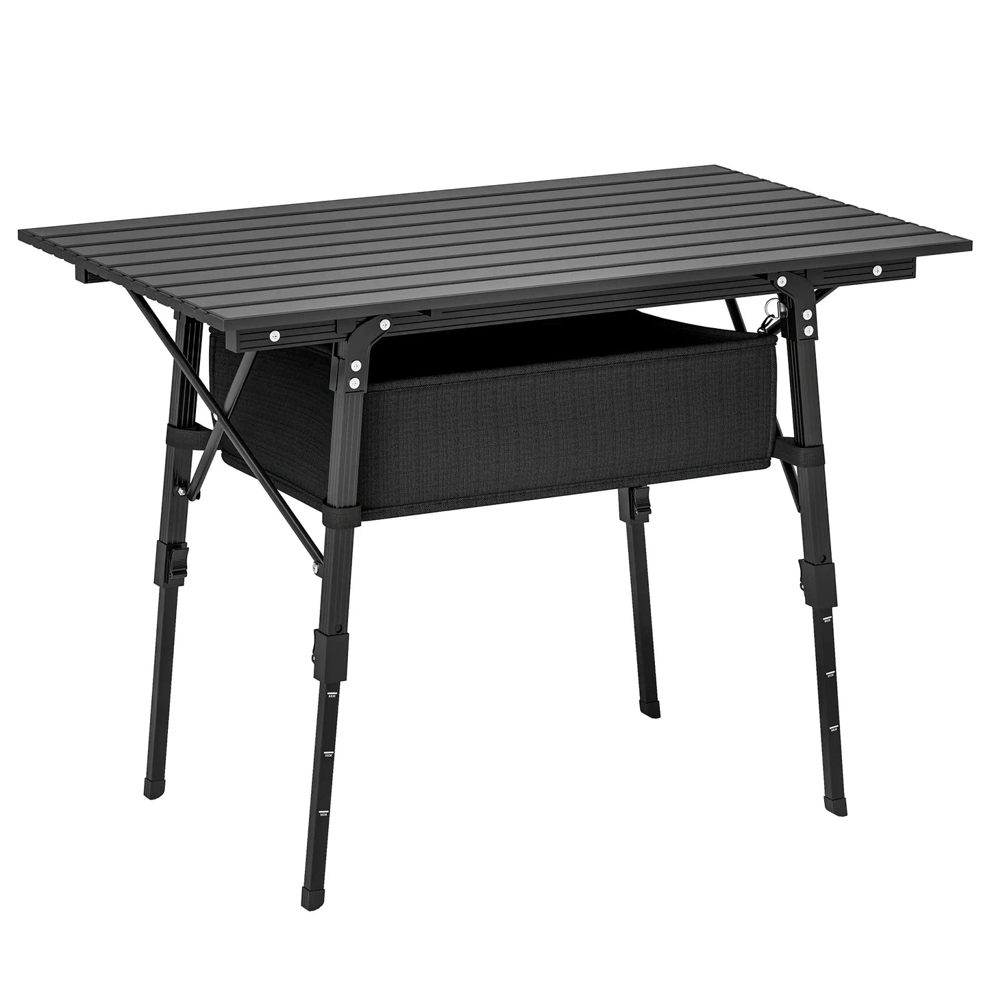 Nancy's Cattolica Picknicktafel - Campingtafel - Met Opbergruimte - In Hoogte Verstelbaar - Zwart - ± 90 x 55 x 45-66 cm