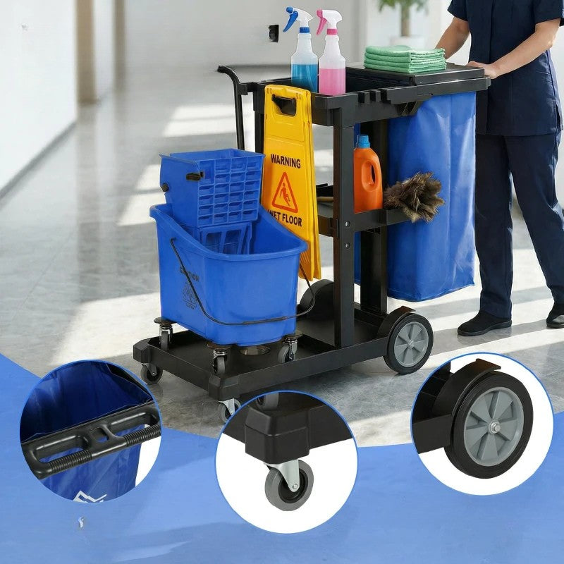 Nancy's Spello Schoonmaakwagen - Schoonmaakkar - Dweilemmer met pers - Zwart / Blauw