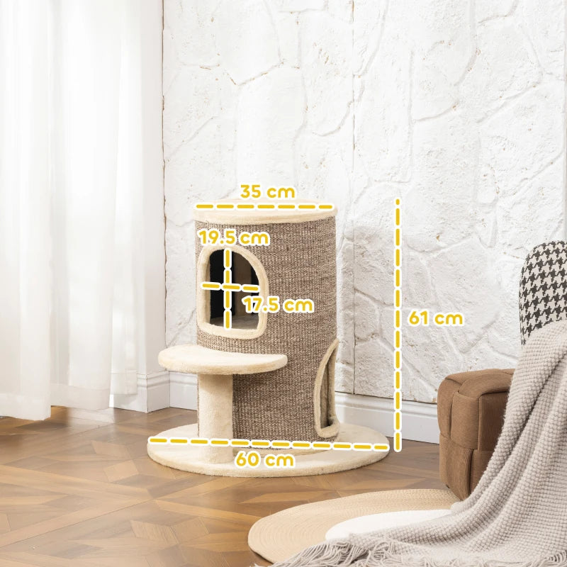 Nancy's Nicotera Krabpaal - Kattenhol - Kattenpaal - Beige / Bruin - Pluche / Sisal - ± 60 x 60 x 60 cm