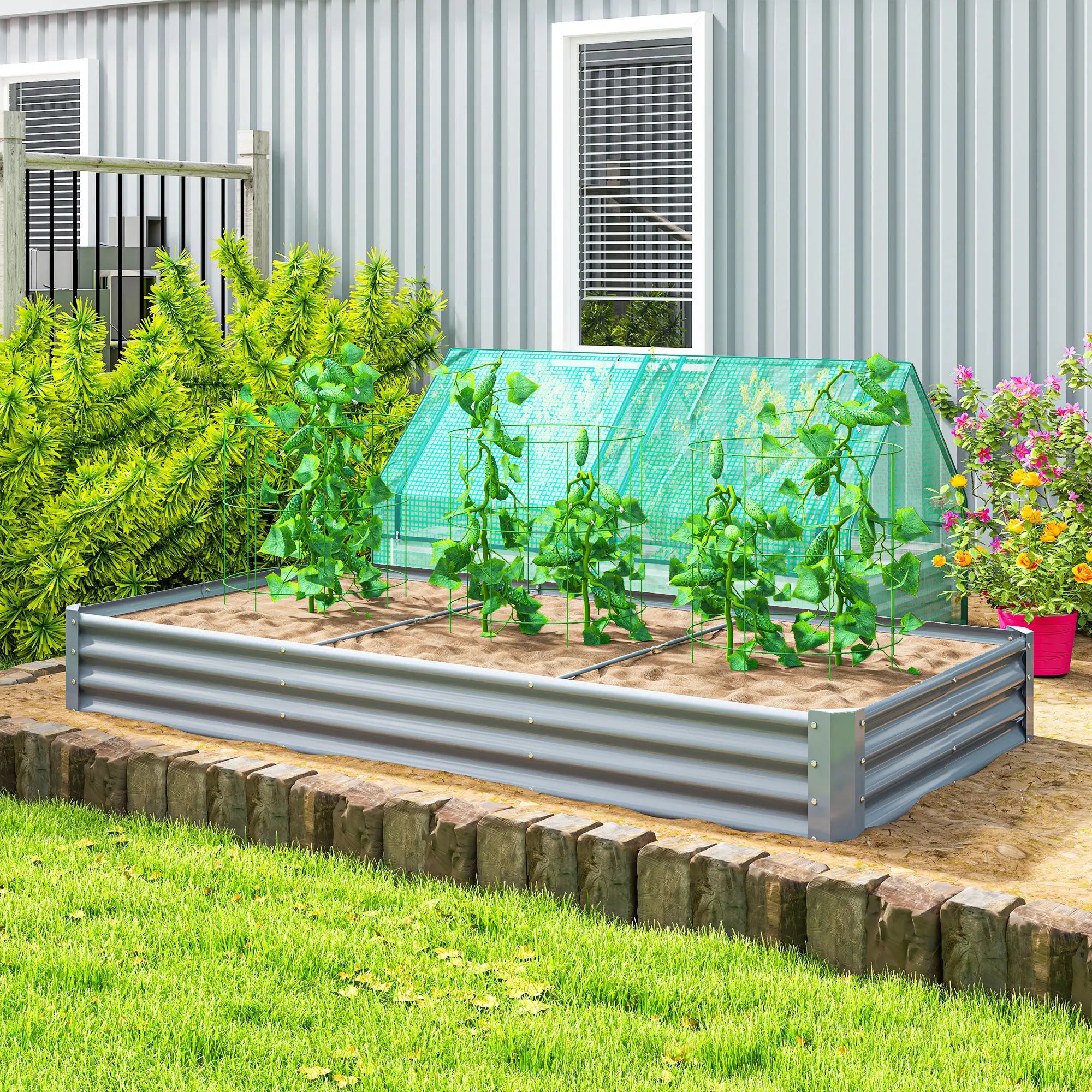 Nancy's Fontecchio Plantenbak - Bloembak - Bloembed - Tuinbed - Zilver - Staal - 240 x 120 x 30 cm