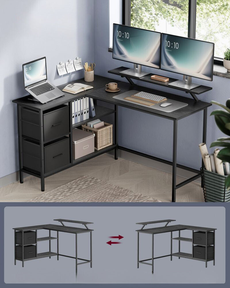 Bureau d'angle Nancy's Arrzachena - Table d'ordinateur - Table d'ordinateur portable - Bureau - Noir - ± 105 x 135 x 90 cm