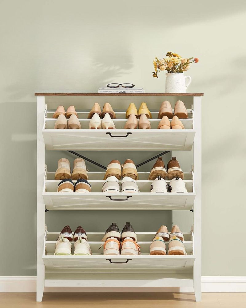 Nancy's Offanengo Schoenenkast - Opbergkast voor Schoenen - Vintage Wit - ± 85 x 25 x 125 cm