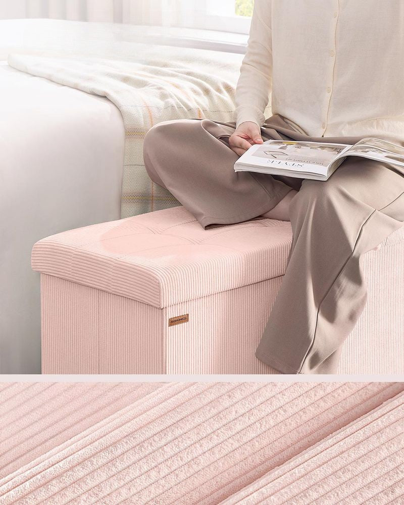 Nancy's Merate Opbergbank - Bankje met opbergruimte - Roze - Corduroy - ± 75 x 40 x 40 cm