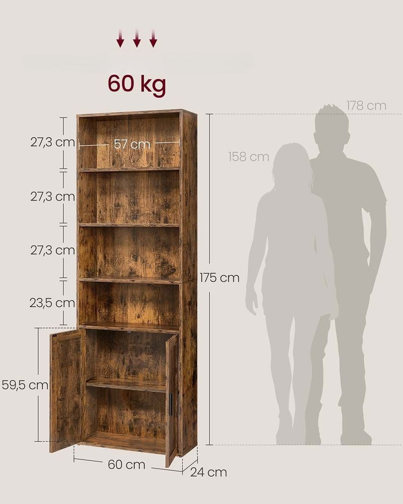 Nancy's Mestre Boekenkast - Opbergkast - Staande Kast - Vintage Bruin - ± 60 x 25 x 175 cm