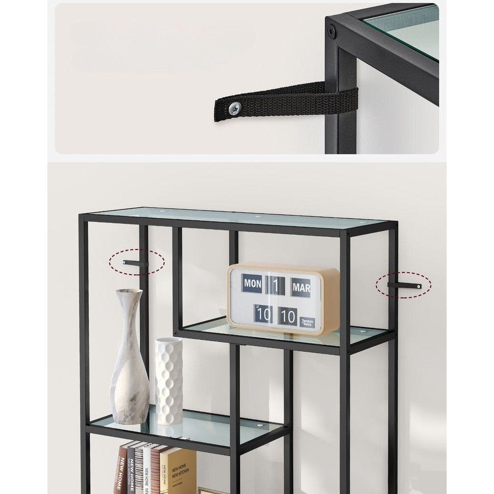 Nancy's Lara Boekenkast Zwart Transparant - Wandkast - Opbergkast - Staande kast - 80 x 30 x 180 cm