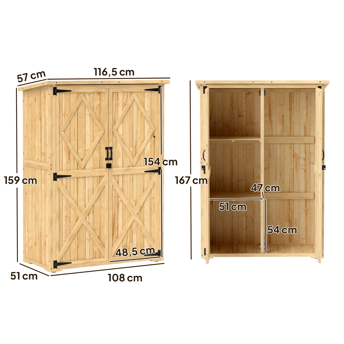 Nancy's Floridia Tuinkast - Buitenkast - Opbergkast voor buiten - Dennenhout - ± 115 x 55 x 159/167H cm
