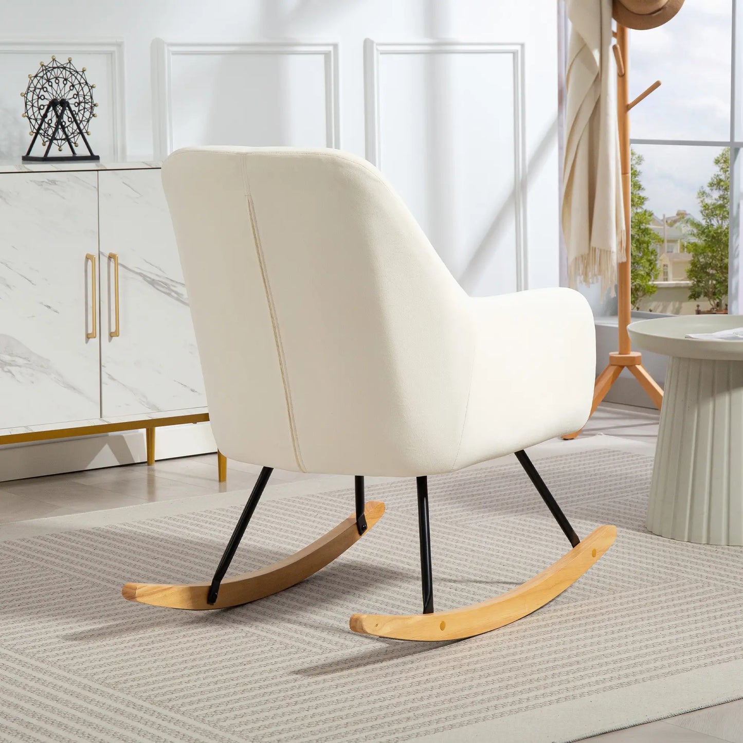 Nancy's Galatina Schommelstoel - Loungestoel - Relaxstoel - Roomwit - Fluweel