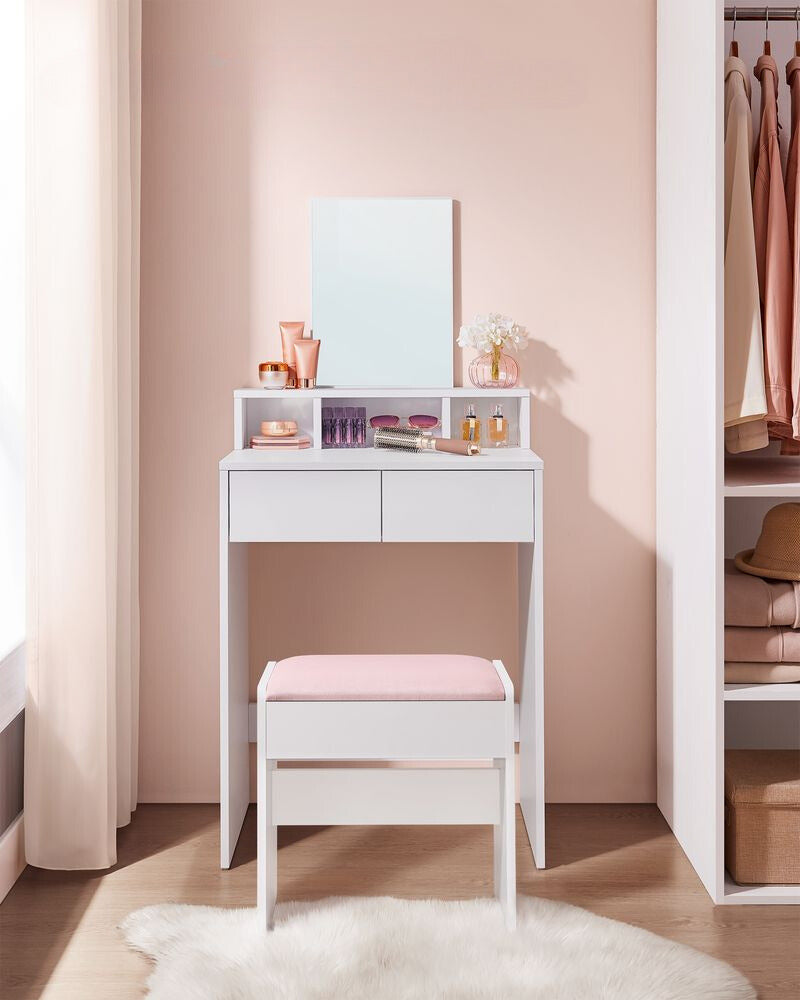 Nancy's Linhares Make-up Tafel Met Spiegel - Kaptafel - Wit - ± 40 x 60 x 130 cm