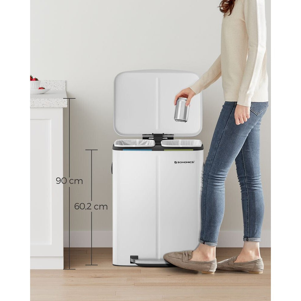 Nancy's Cookville Prullenbak - Afvalscheiding - 40 L - Pedaalemmer - Metaal - Handgrepen - Softclose - Wit- 44,5 x 36 x 60 cm