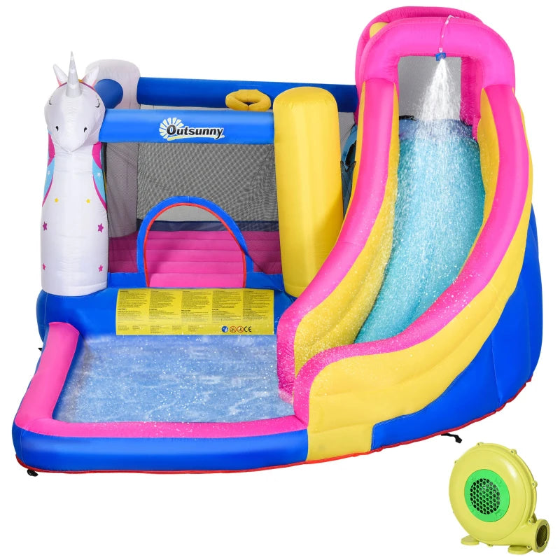 Château gonflable Valongo de Nancy avec toboggan (eau) / anneau de basket / piscine d'eau / mur d'escalade - Multicolore - 345 x 300 x 210 cm