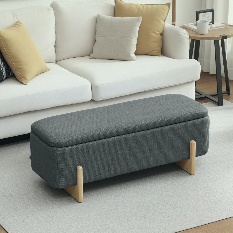 Nancy's Margno Opbergbank - Bankje met opbergruimte - Grijs - Linnen - ± 110 x 45 x 45 cm
