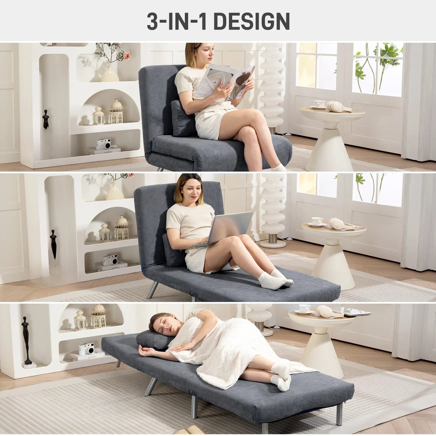 Nancy's Malalbergo Slaapbank - Slaapfauteuil - Verstelbaar - Grijs - Fluweel