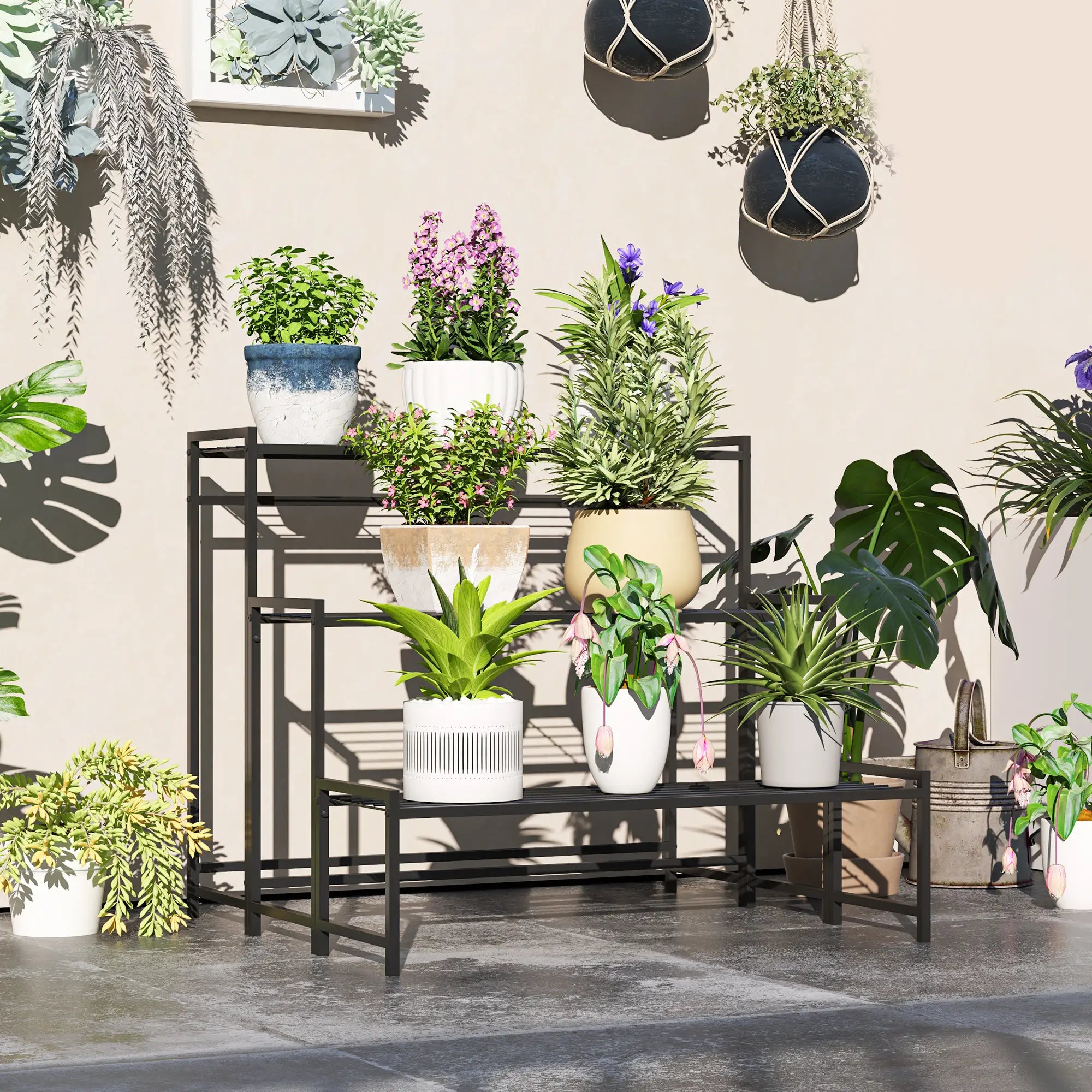 Nancy's Maxial Plantenrek - Bloemenstandaard - Plantenstandaard - Zwart - Staal - ± 75 x 70 x 65 cm