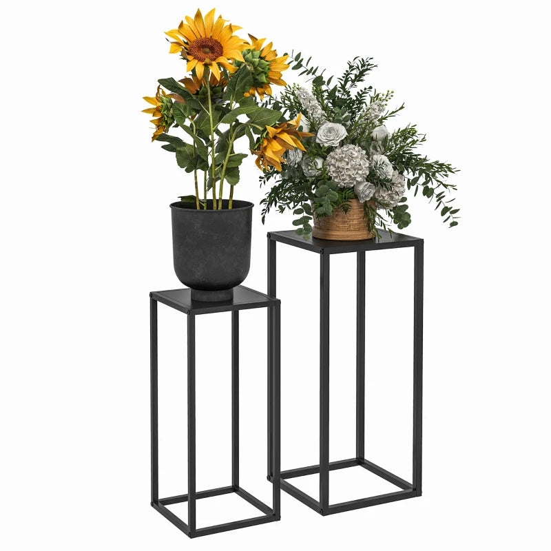 Nancy's Pinheiro Plantenrek - Plantenstandaard - Bloemenrek - Set van 2 - Zwart - Staal
