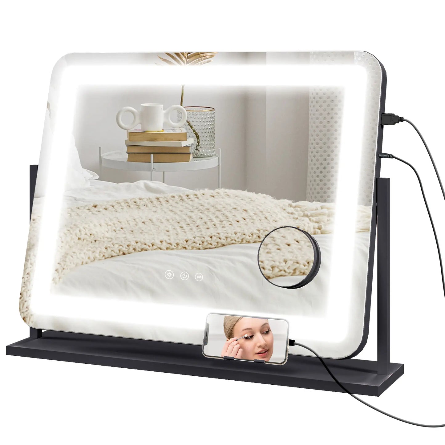 Nancy's Giustino Make-up Spiegel met Verlichting - Beauty Spiegel - Draaibaar - 10x Vergroting - Zwart - Staal