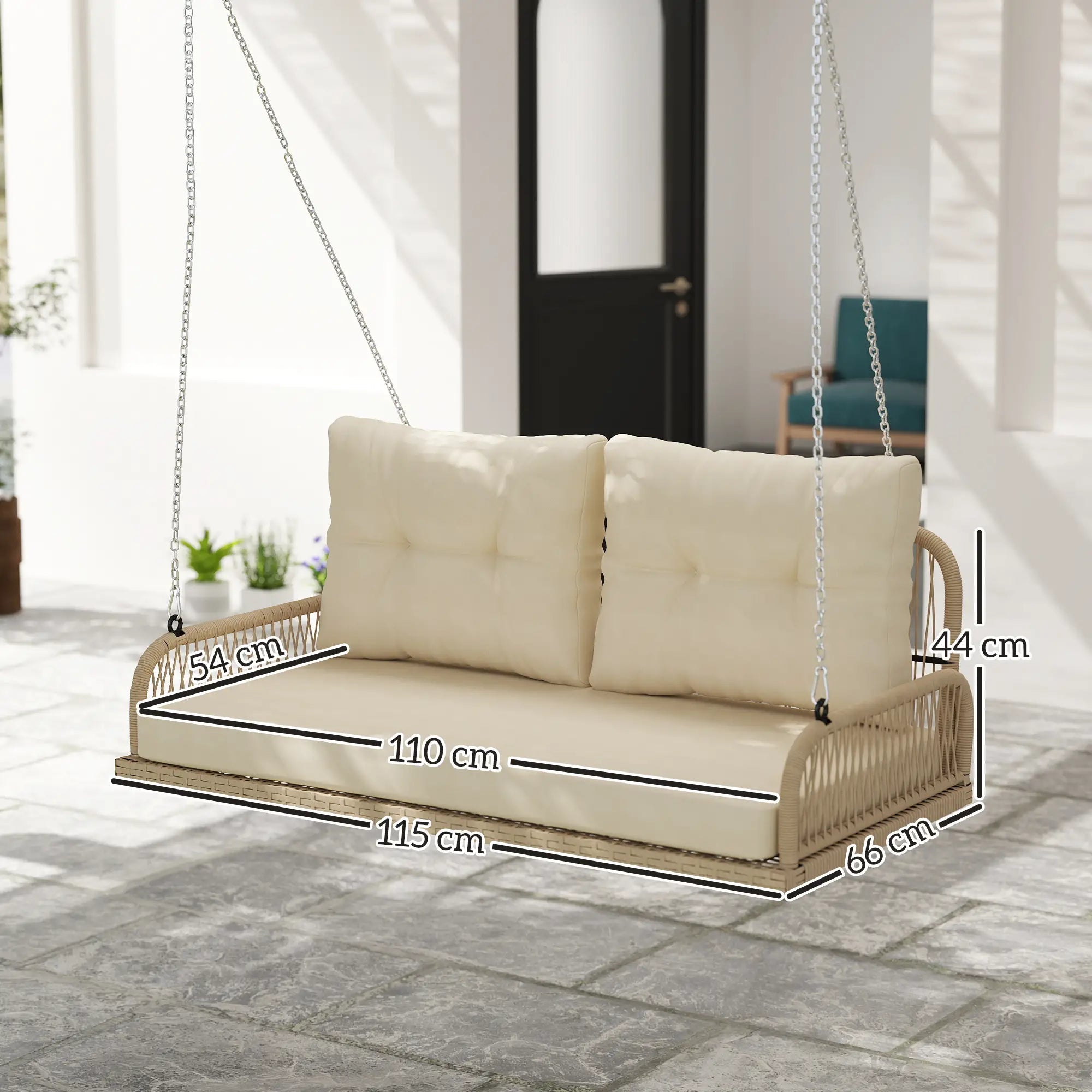 Nancy's Corciano Schommelbank - Tuinschommel - Hollywood schommel - Hout / Beige - ± 1150 x 65 x 45 cm