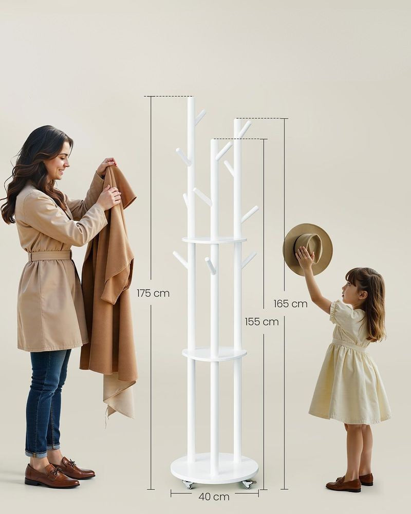 Nancy's Moltrasio Staande Kapstok - Garderoberek - Wit - Rubberhout - 175 cm Hoog