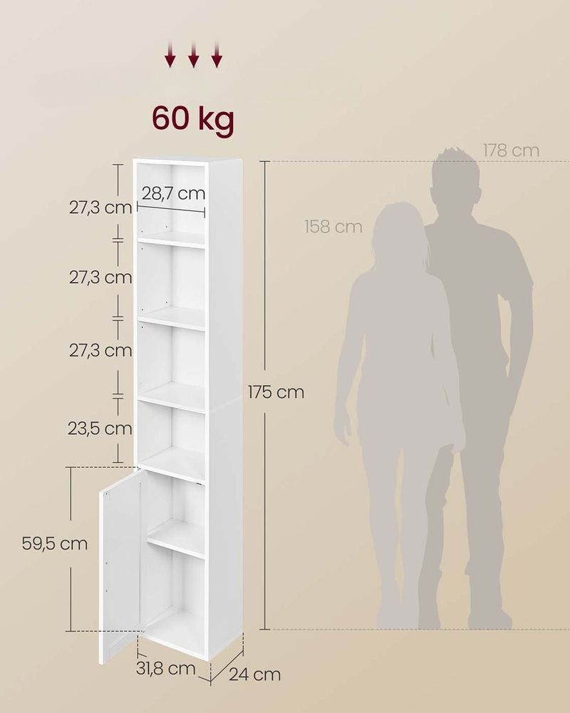 Nancy's Mestriago Boekenkast - Opbergkast - Vitrinekast - Wit - ± 30 x 25 x 175 cm