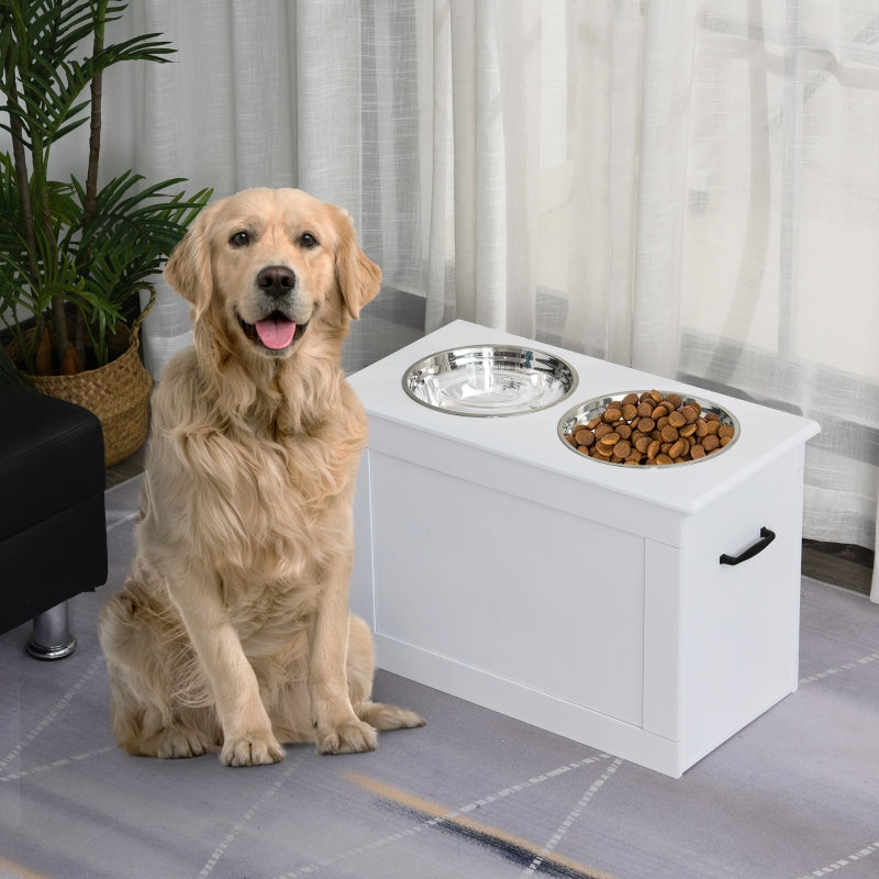 Nancy's Idaho Falls Food Bowl - 2 bols de nourriture - Espace de rangement - MDF - Blanc - 60 x 30 x 41 cm