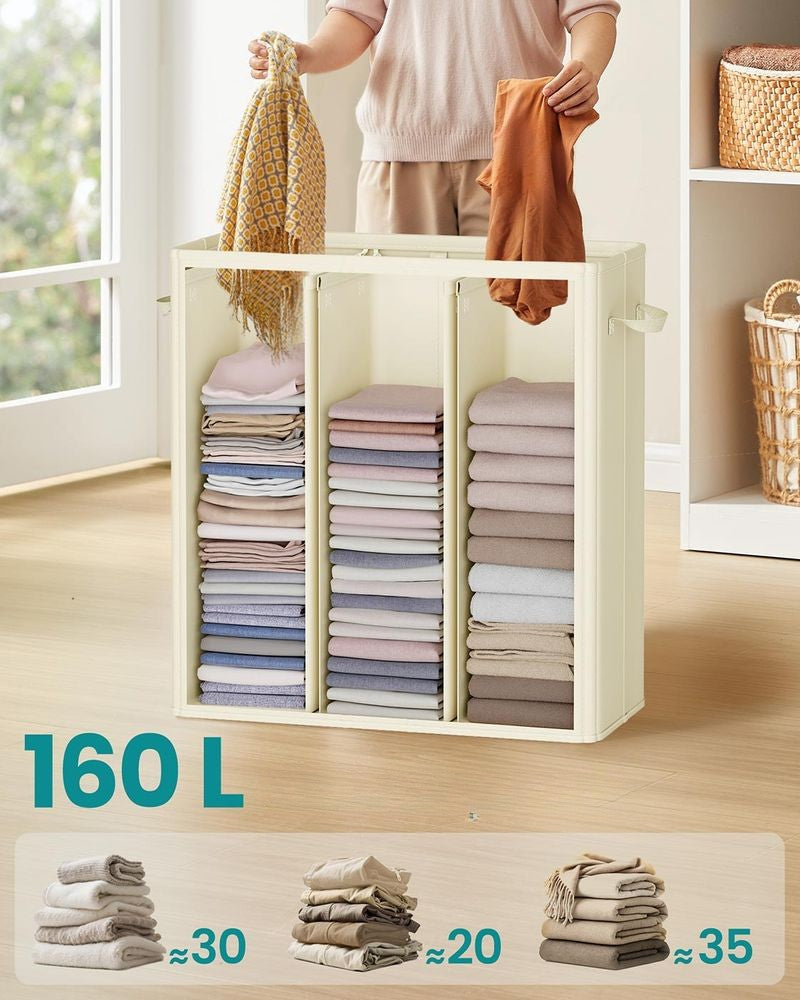 Nancy's Molinella Wasmand - Wasbox - Was sorteerder - 3 vakken - Crèmewit - 160 Liter