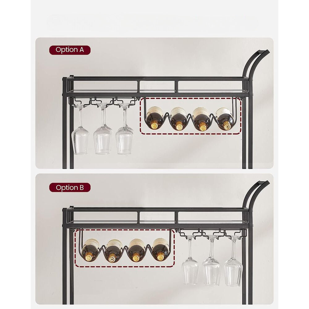 Nancy's Oundle Keukentrolley Zwart- Bartrolley - Serveerwagen - Trolley op wielen - Staal - Glas - Modern -  80 x 38 x 77,5 cm