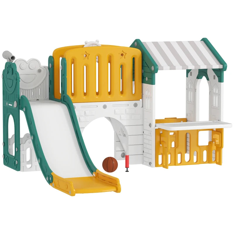 Nancy's Ortisei 7-in-1 Klimspeelgoed - Kinderspeeltuin - Babyglijbaan - Klimwand - Basketbalring - Geel / Groen