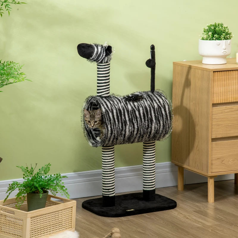 Griffoir Nancy's Corveira - Arbre à chat - Tunnel pour chat - Noir / Blanc - ± 50 x 35 x 90 cm