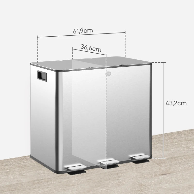 Nancy's Molfetta Afvalscheidingsprullenbak - Afvalbak - Prullenbak - Zilver - RVS - 3 x 15 Liter