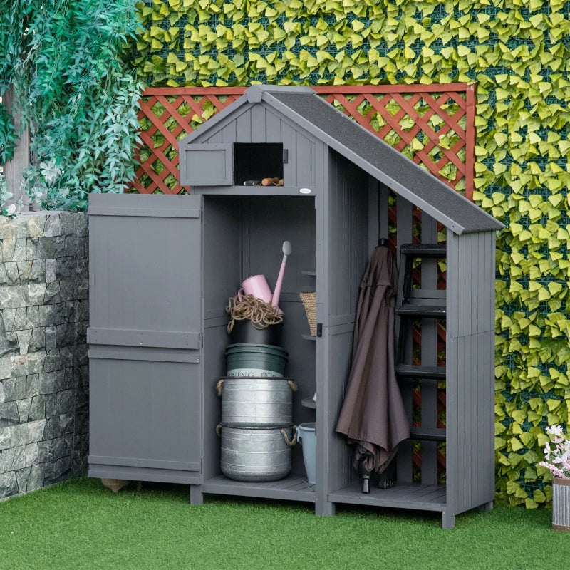 Nancy's Aldao Garden Shed - Garden Shed - Storage Shed - Garden Storage Cabinet - Grey / Black - Pine Wood